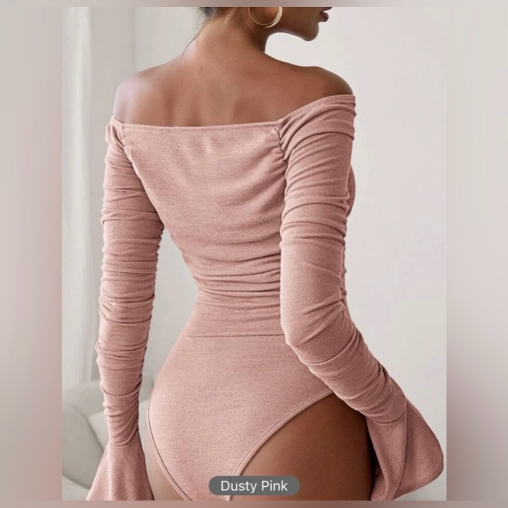 Women’s NWOT Bodysuit Off the shoulder Dusty Pink Small - Picture 2 of 8